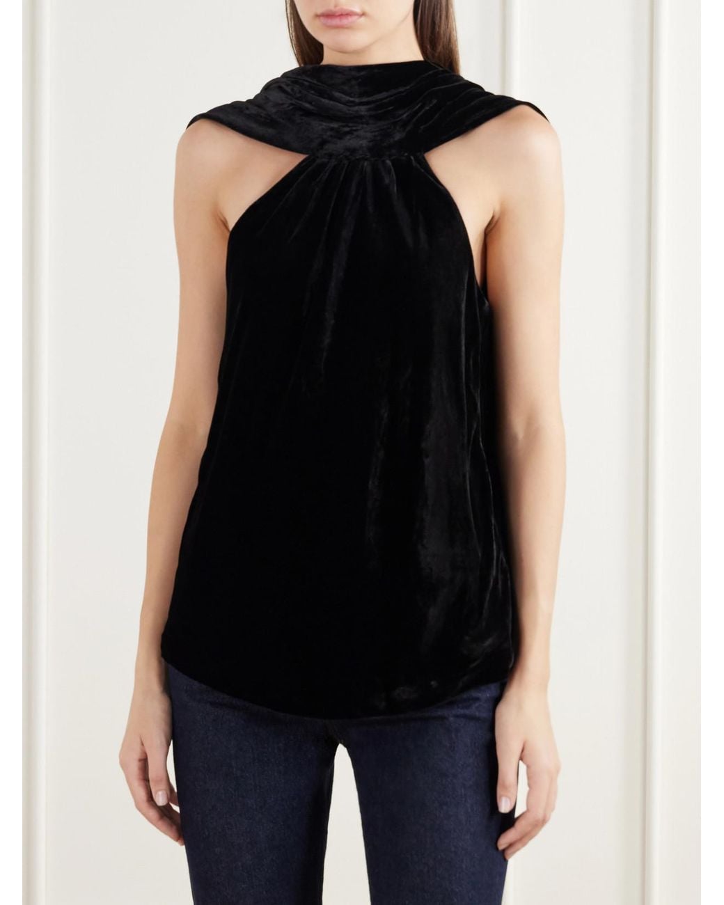 Jonathan Simkhai Black Scarlett Cape-Effect Draped Velvet Blouse