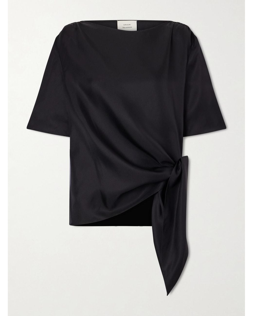 Loulou de Saison Black Mano Knotted Silk-Twill Blouse