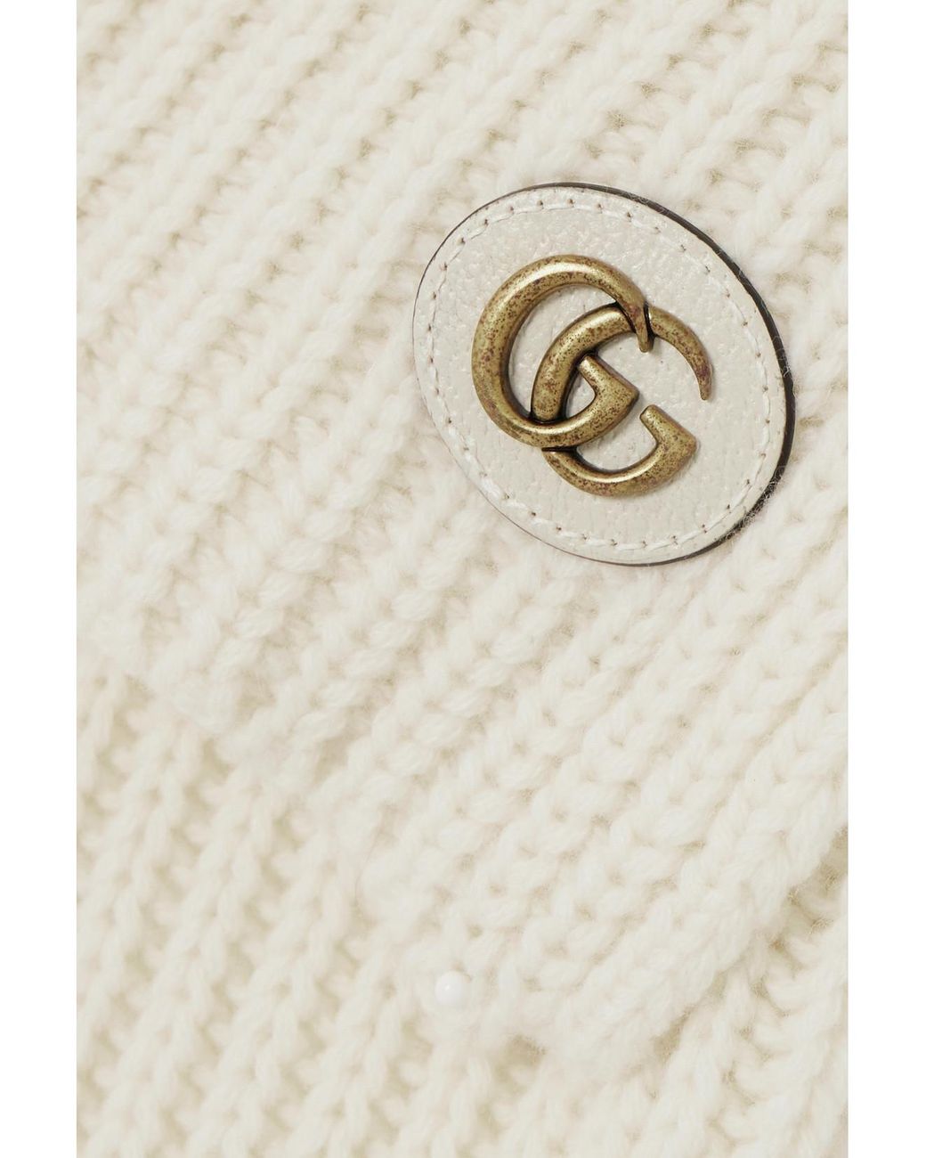 Gucci White Embellished Leather-Trimmed Ribbed Wool And Cashmere-Blend Scarf