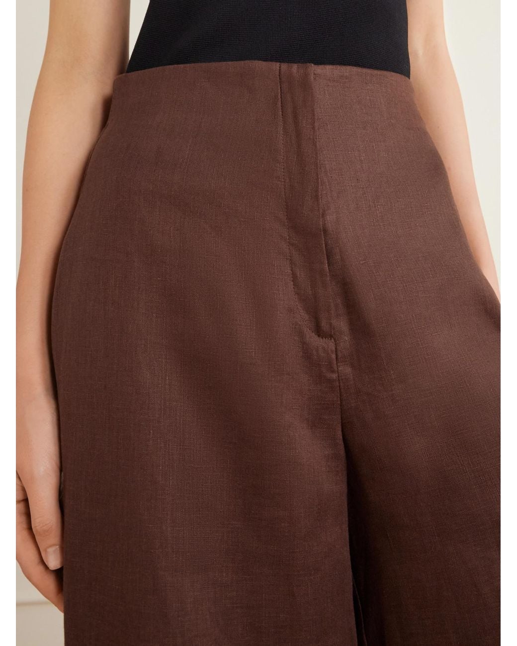 ANDRES OTALORA Brown Salmar Linen-Woven Wide-Leg Pants