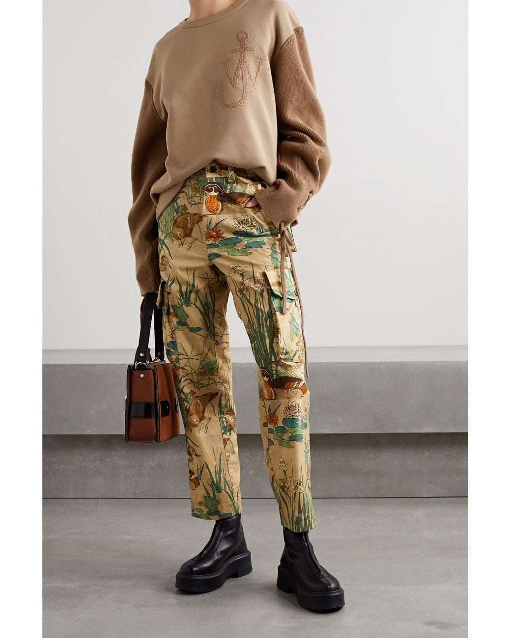Moncler Genius Brown 1 Jw Anderson Two-Tone Embroidered Cotton-Jersey And Wool Top