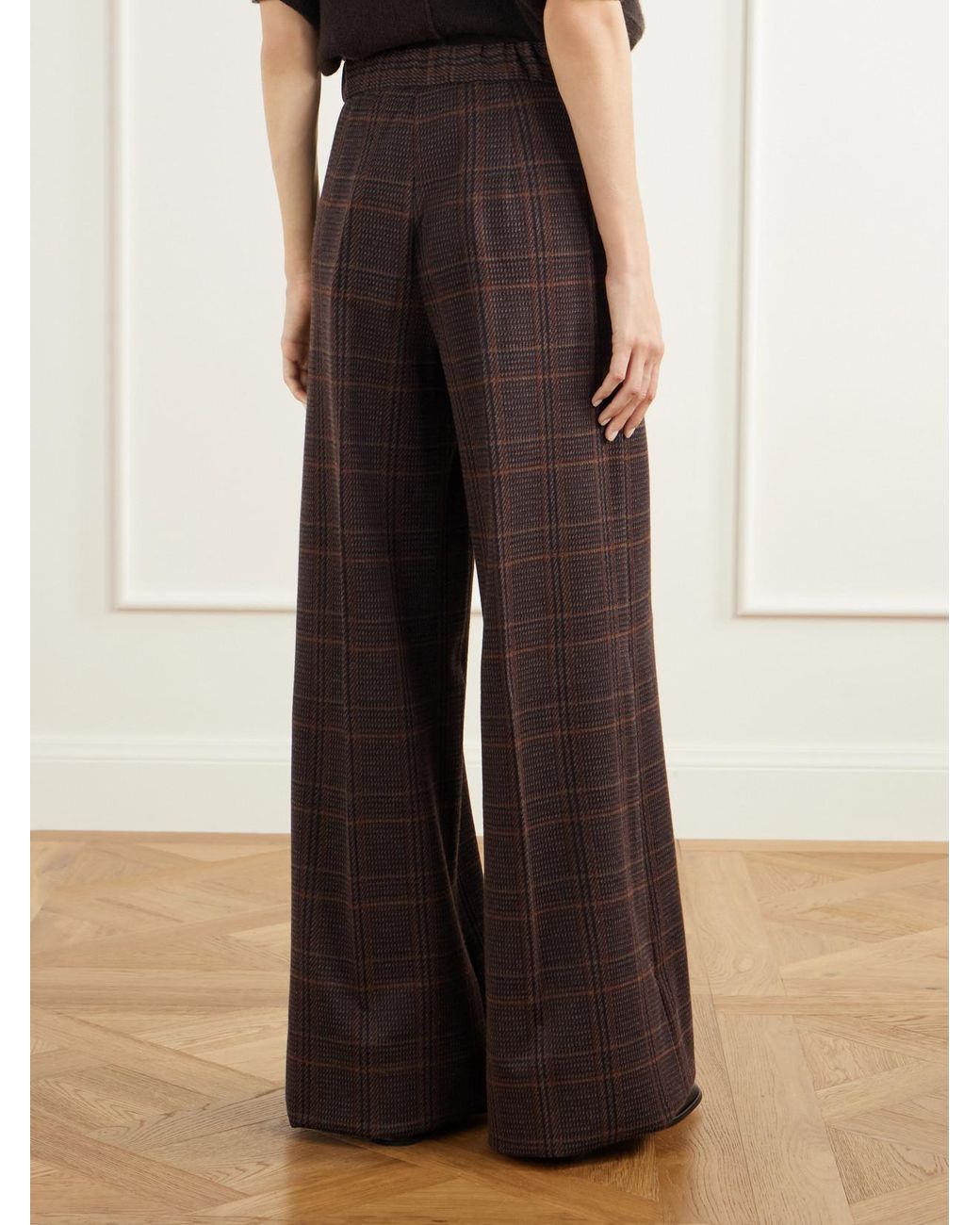 Max Mara Brown Emiro Prince Of Wales Checked Wool And Cotton-Blend Twill Wide-Leg Pants