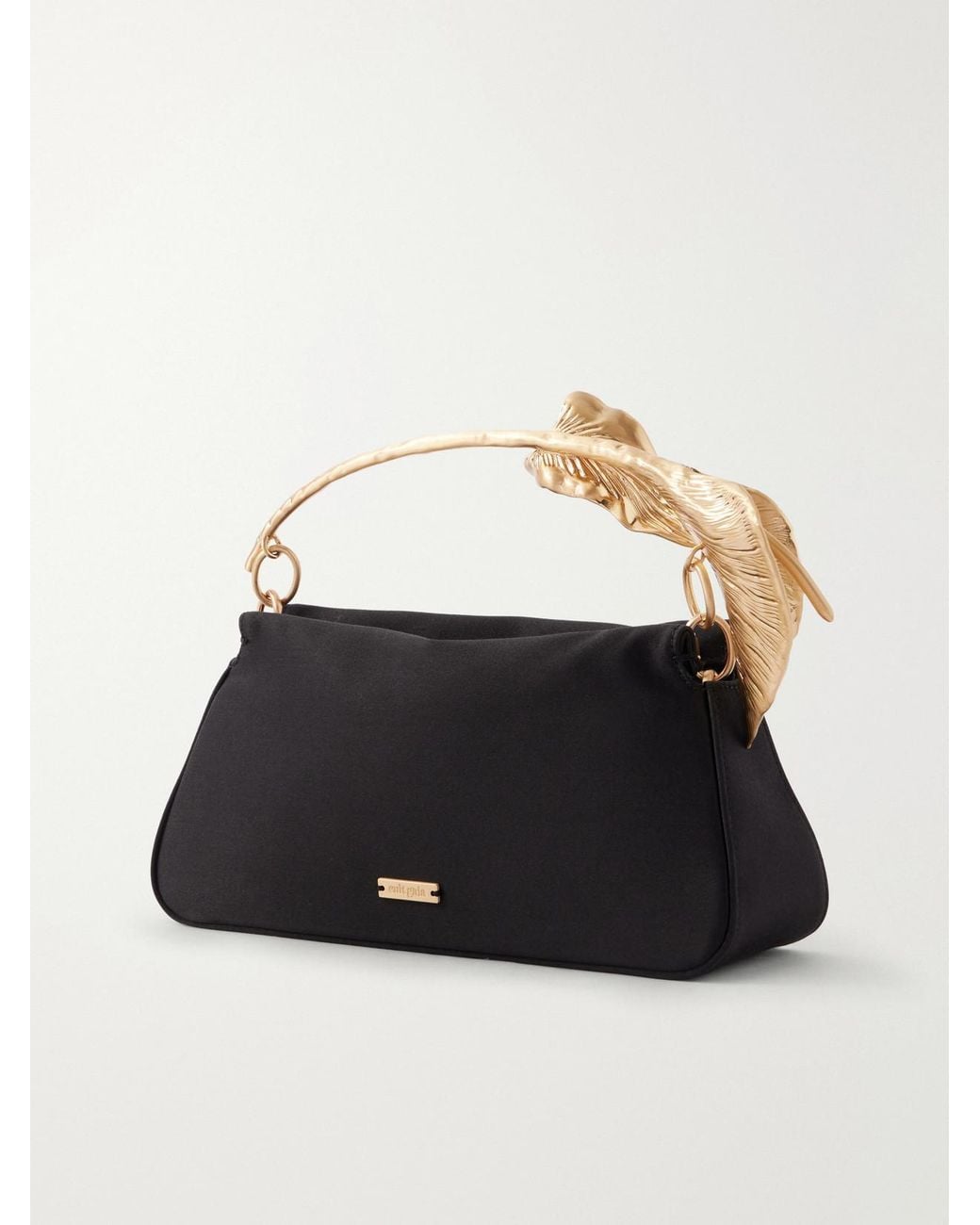 Cult Gaia Black Calla-Tone Floral-Embellished Satin Top-Handle Bag