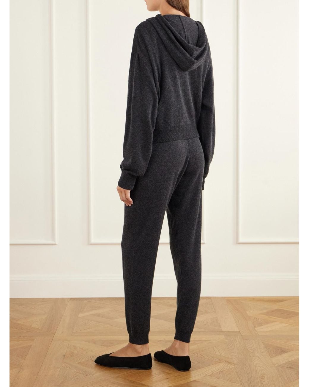 Allude Black Wool And Cashmere-Blend Hooded Zip-Up Cardigan And Tapered Pants Set
