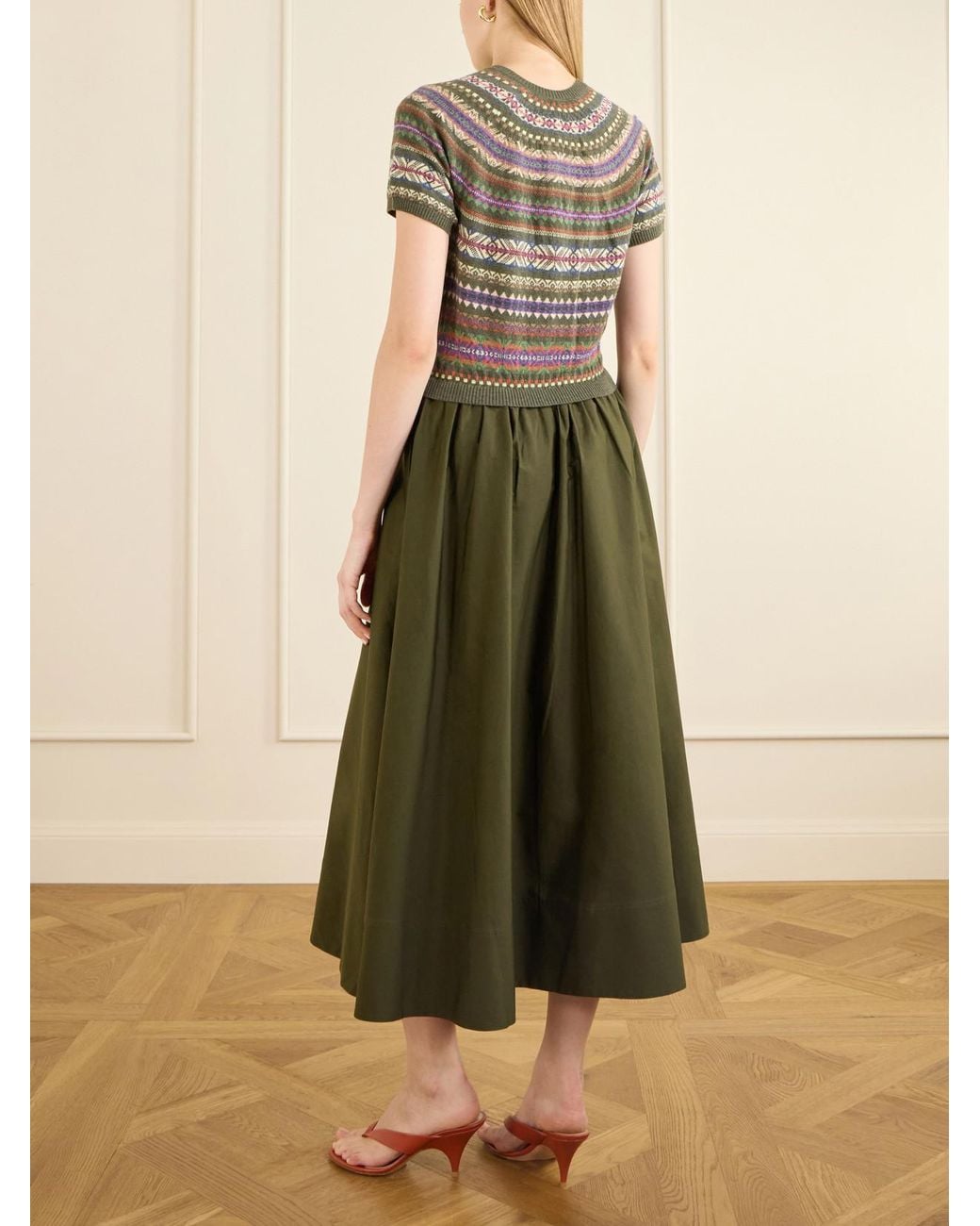 Polo Ralph Lauren Green Striped Wool, Cotton And Cashmere-Blend Midi Dress