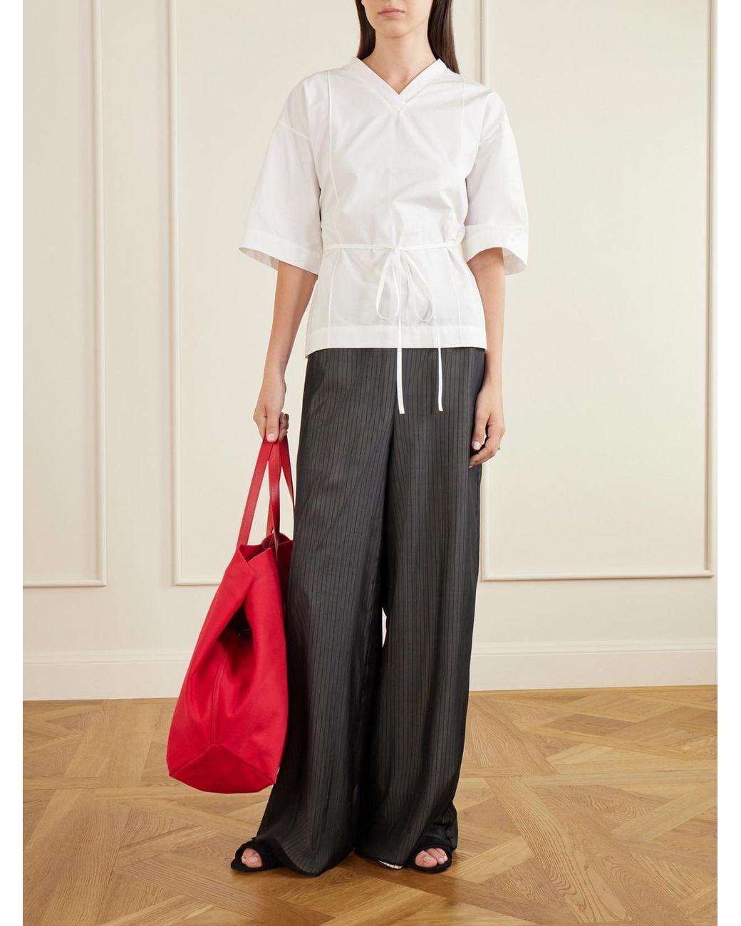 Kallmeyer Gray Cairo Striped Silk And Cotton-Poplin Wide-Leg Pants