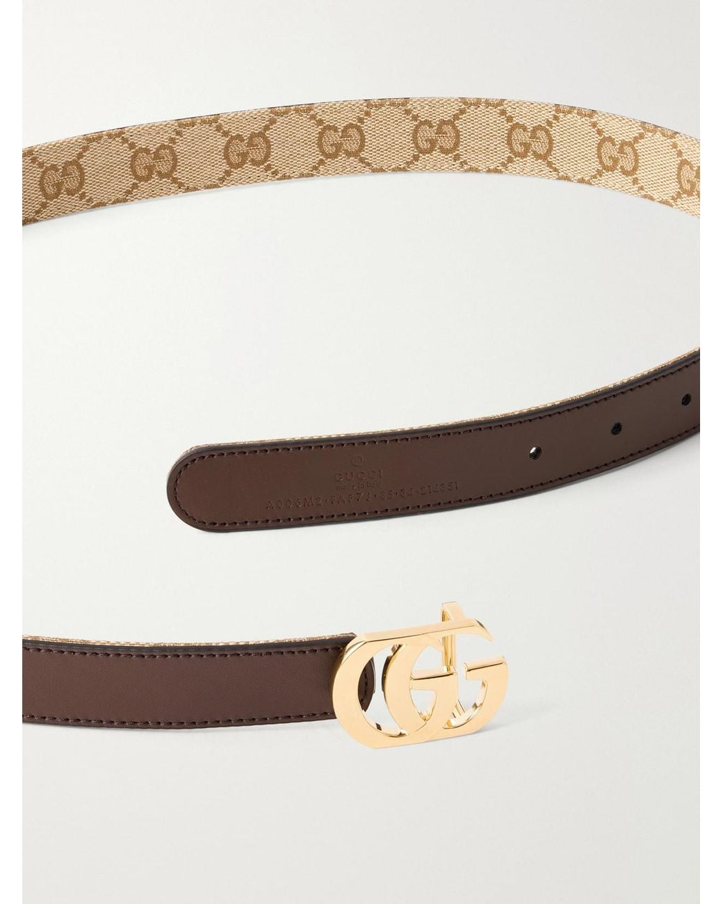 Gucci Natural Cut Gg Marmont Reversible Leather And Printed Coated-Canvas Belt