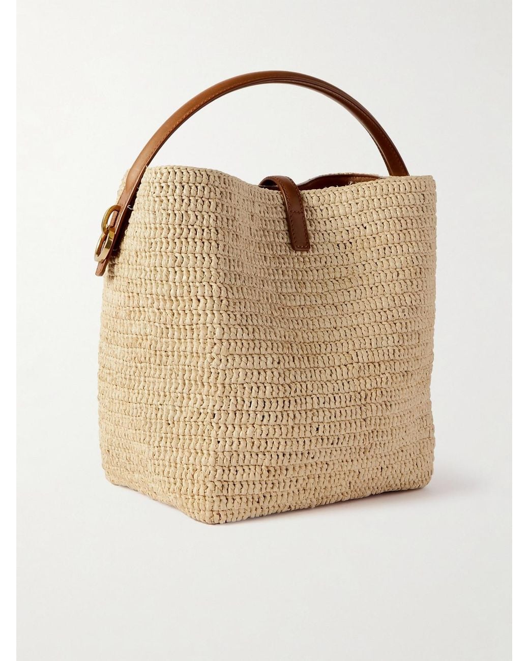 Saint Laurent Natural Le 37 Leather-Trimmed Raffia Bucket Bag