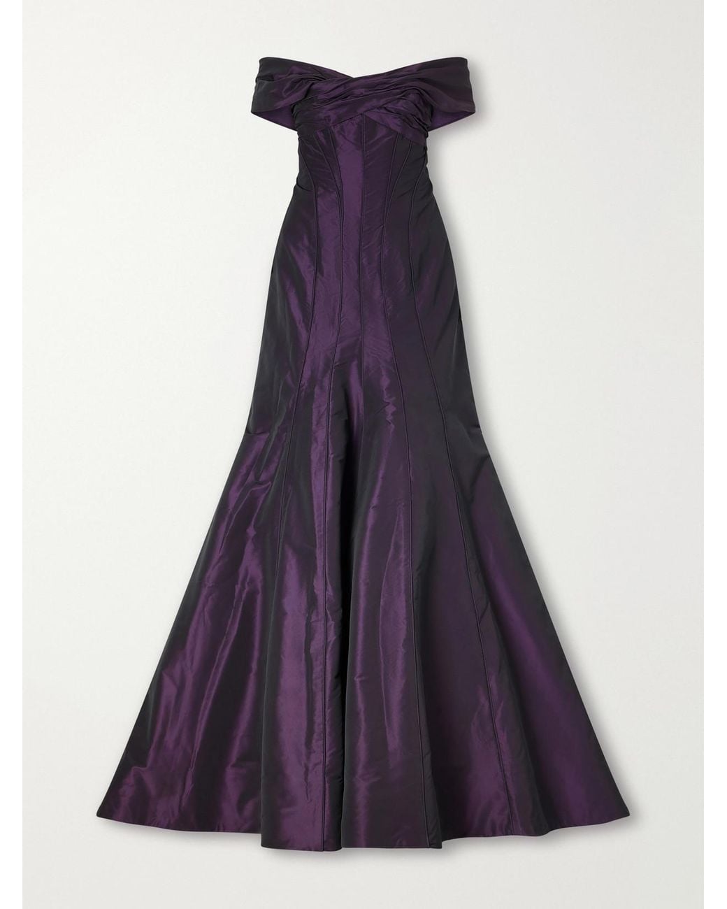 Marmar Halim Purple Paneled Taffeta Corset Gown
