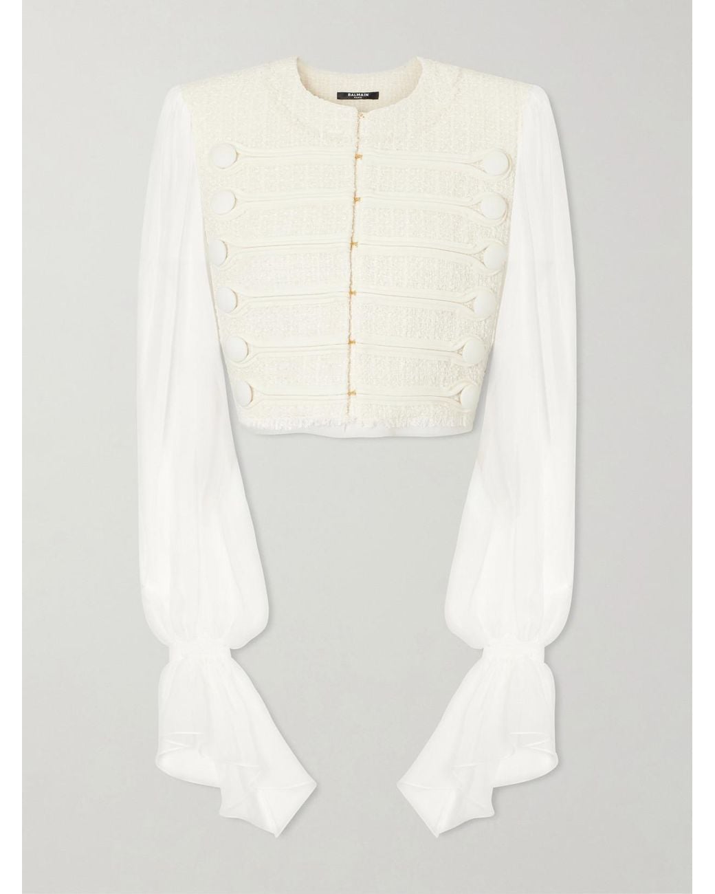 Balmain White Brandebourg Tweed Blouse