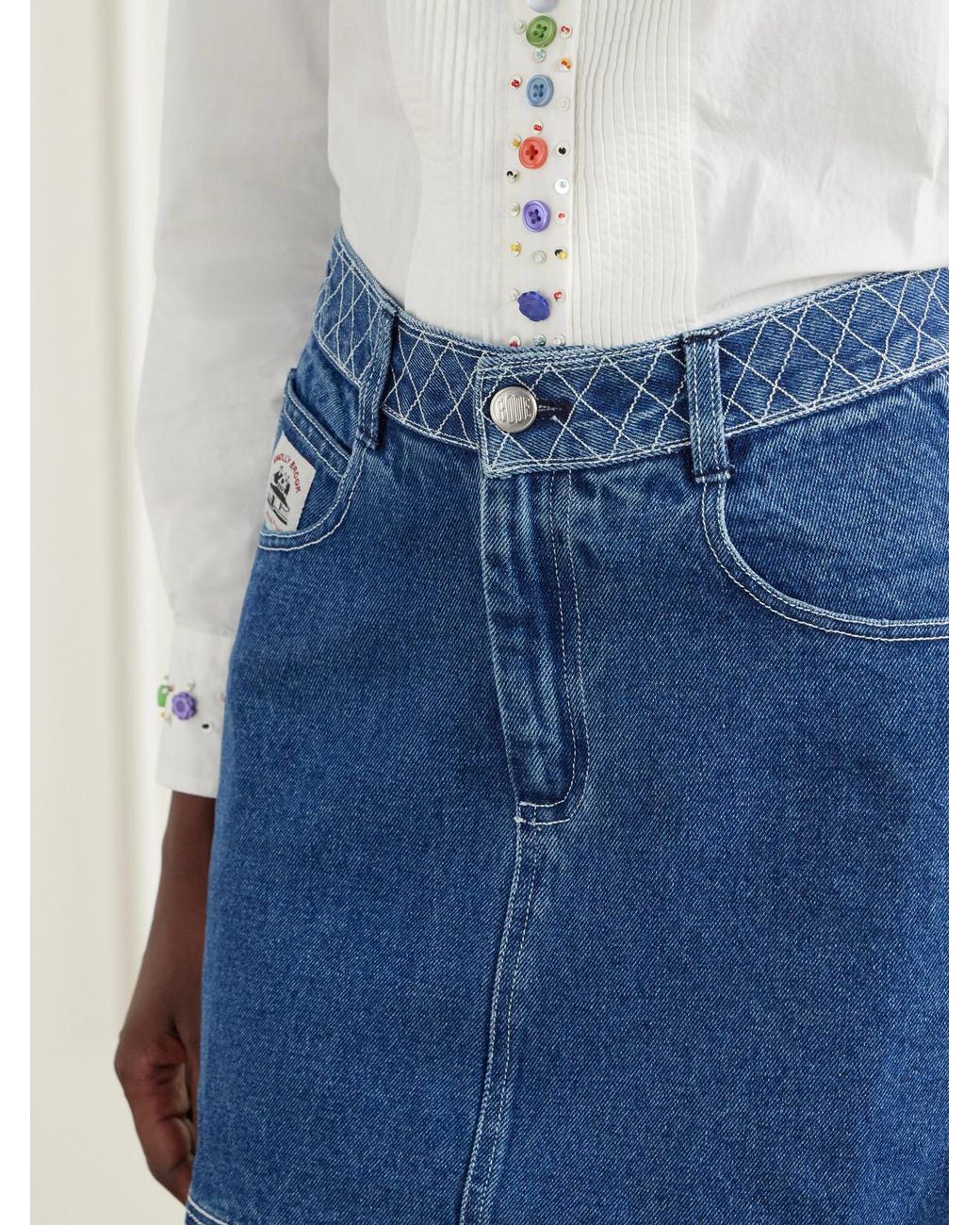 Bode Blue Embroidered Cotton Mini Skirt