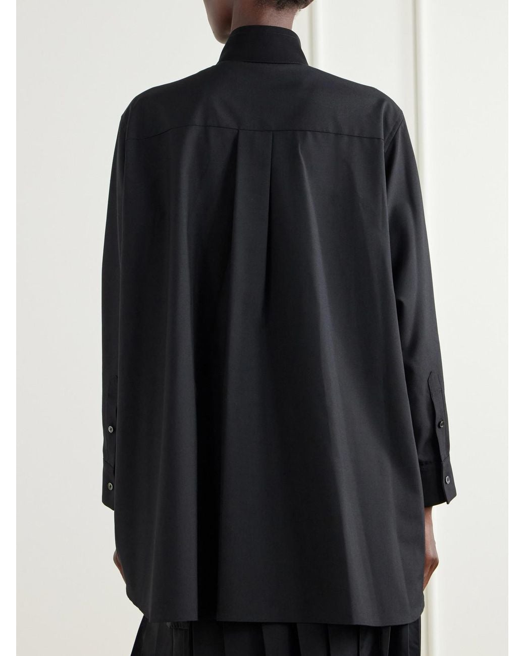 Sacai Black Crepe-Trimmed Woven Shirt