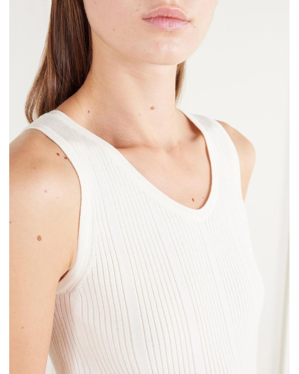 Colleen Allen White Ribbed-Knit Merino Wool Tank
