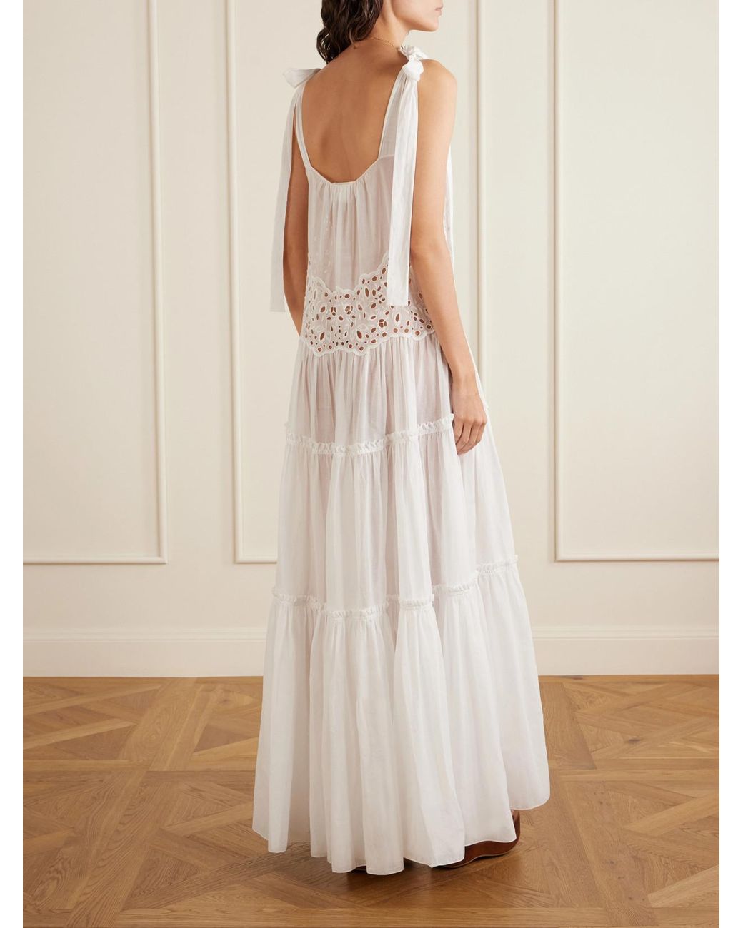 Chloé White Bow-Detailed Tiered Broderie Anglaise Cotton Maxi Dress