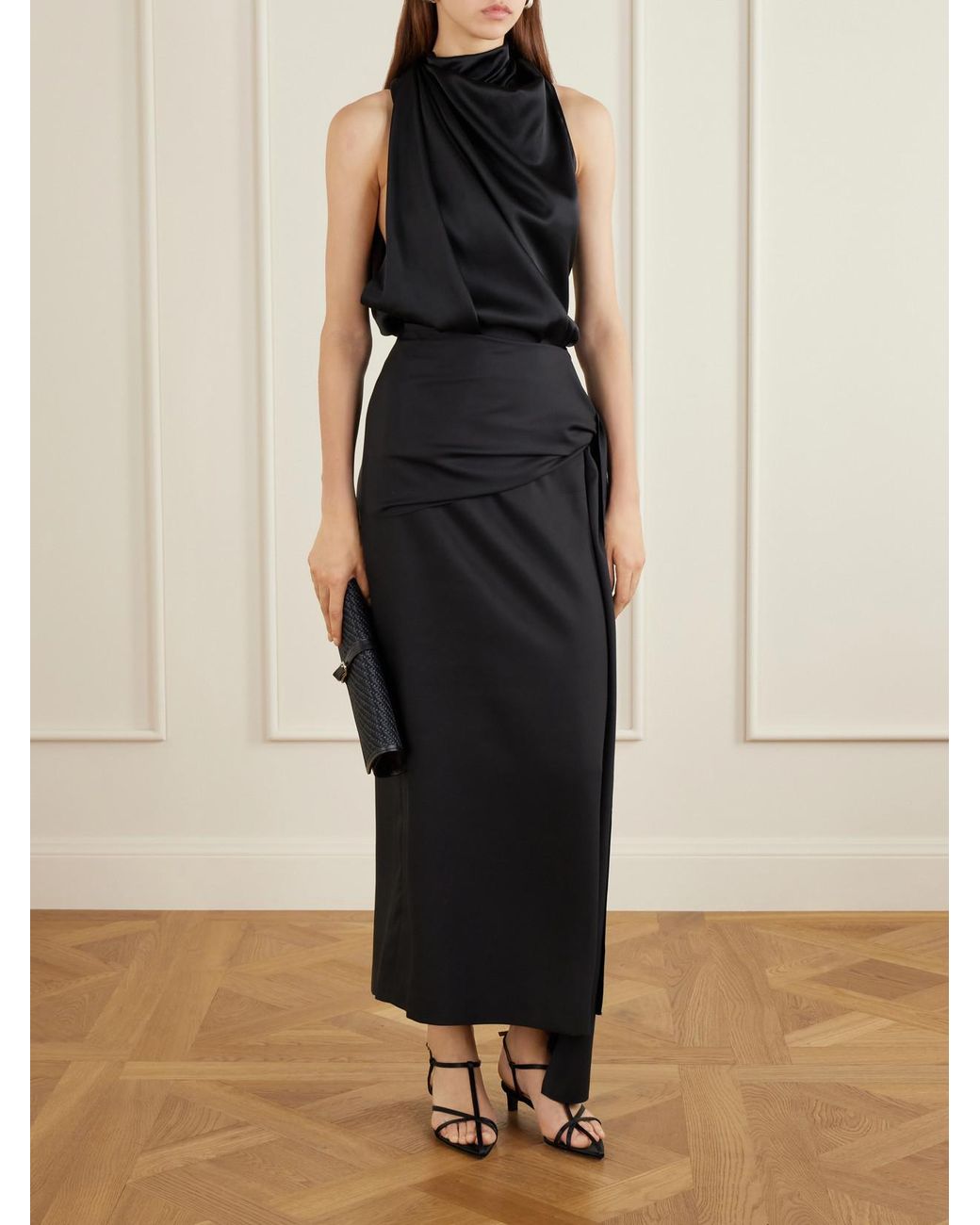 Heirlome Black Helena Silk-Twill Midi Skirt