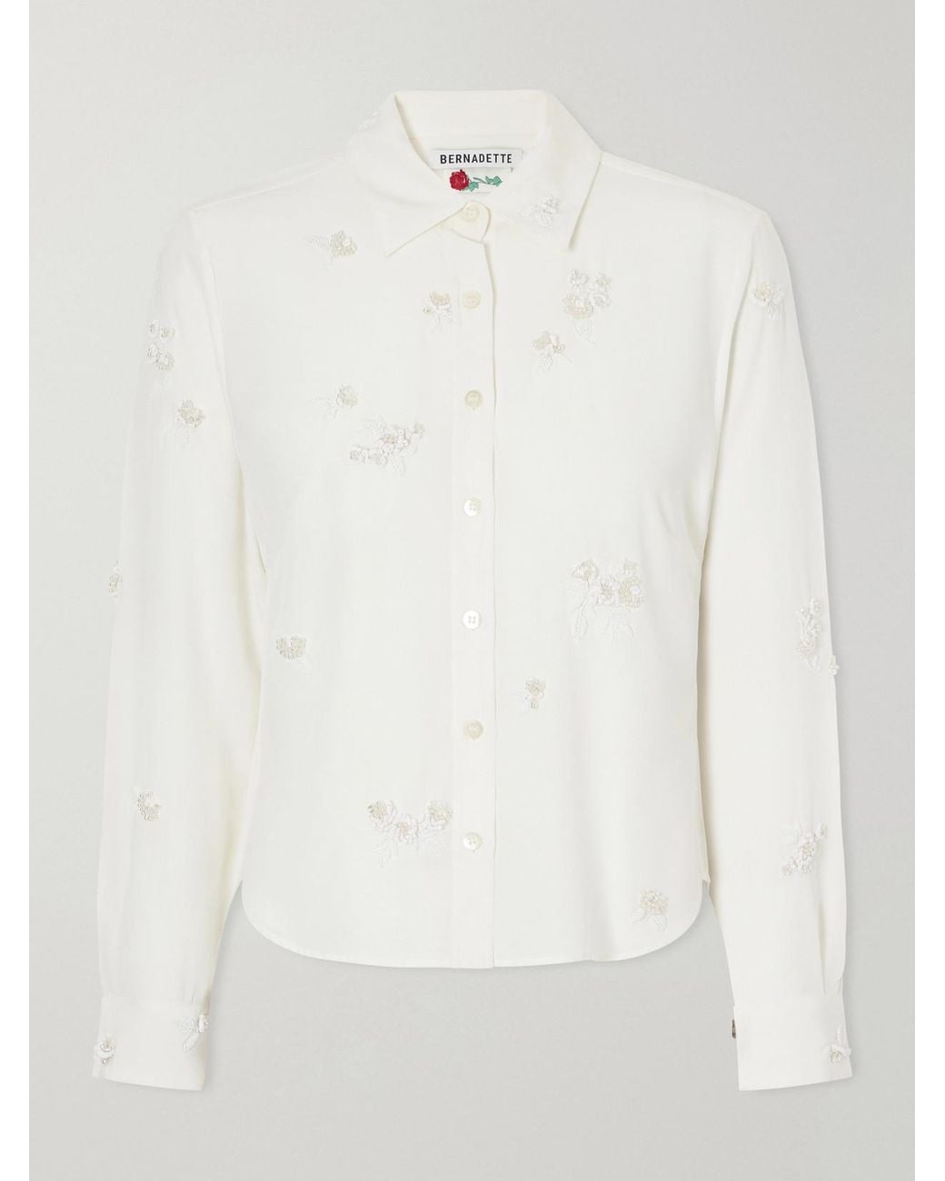 BERNADETTE White Baby Bead-Embellished Silk-Crepe De Chine Shirt