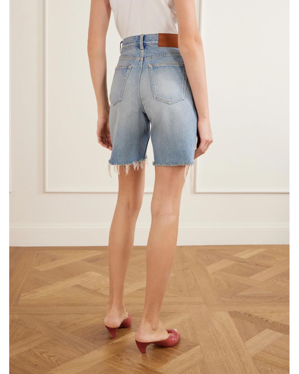 Chloé Blue Frayed Denim Shorts