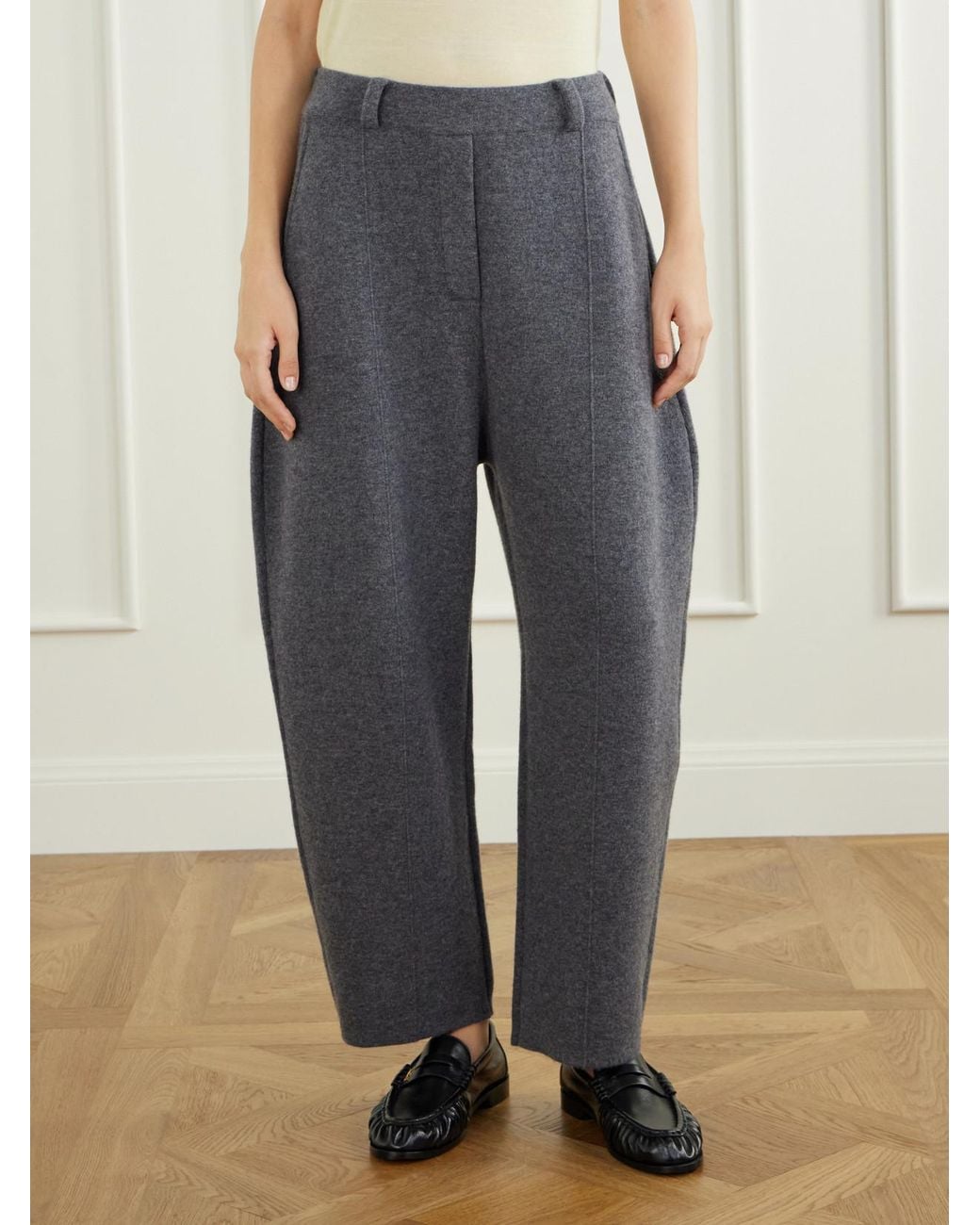 Lisa Yang Gray Wrenda Cashmere Barrel-Leg Pants