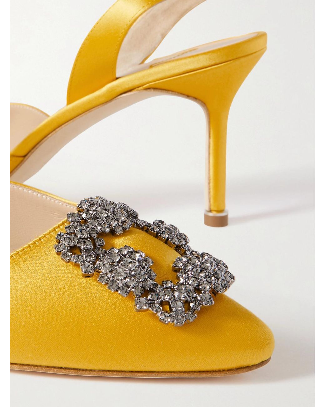 Manolo Blahnik Metallic Hangisli 70 Embellished Satin Slingback Pumps