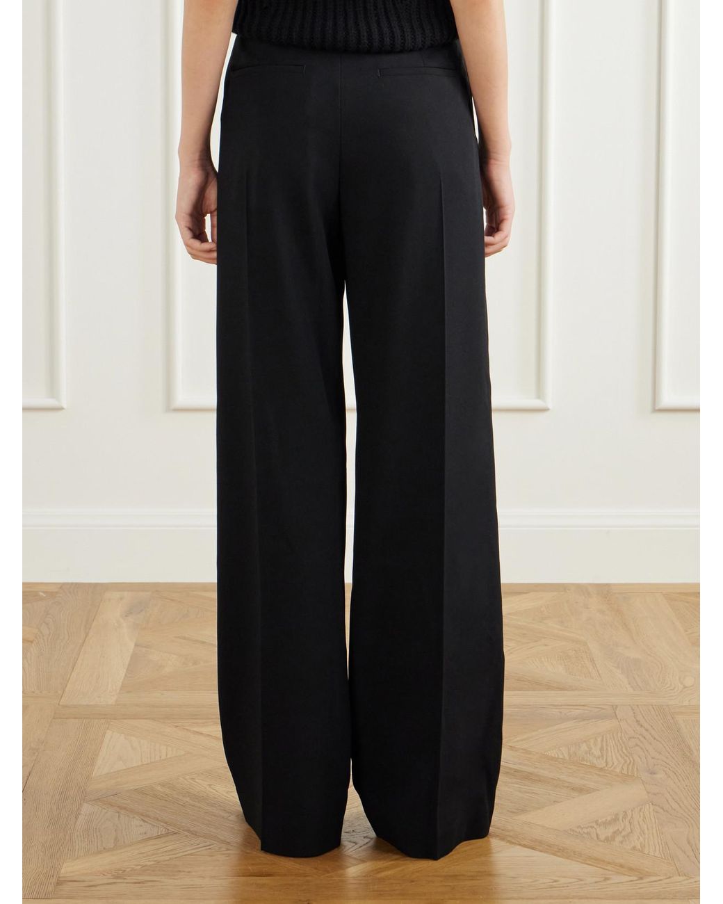 Jil Sander Black Draped Wool-Sablé Wide-Leg Pants