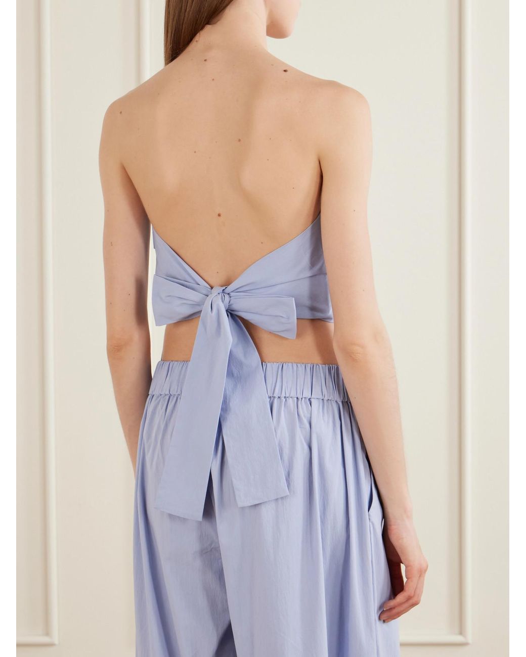 St. Agni Blue Strapless Cotton-Blend Poplin Top