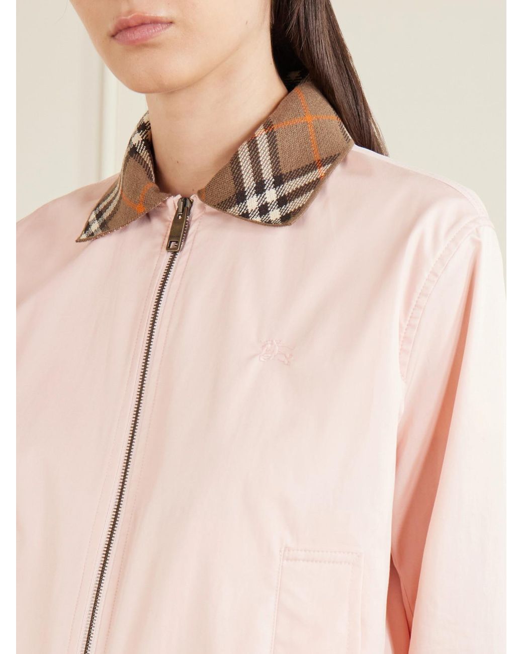 Burberry Natural Hayfield Knitted Check-Trimmed Cotton-Poplin Bomber Jacket