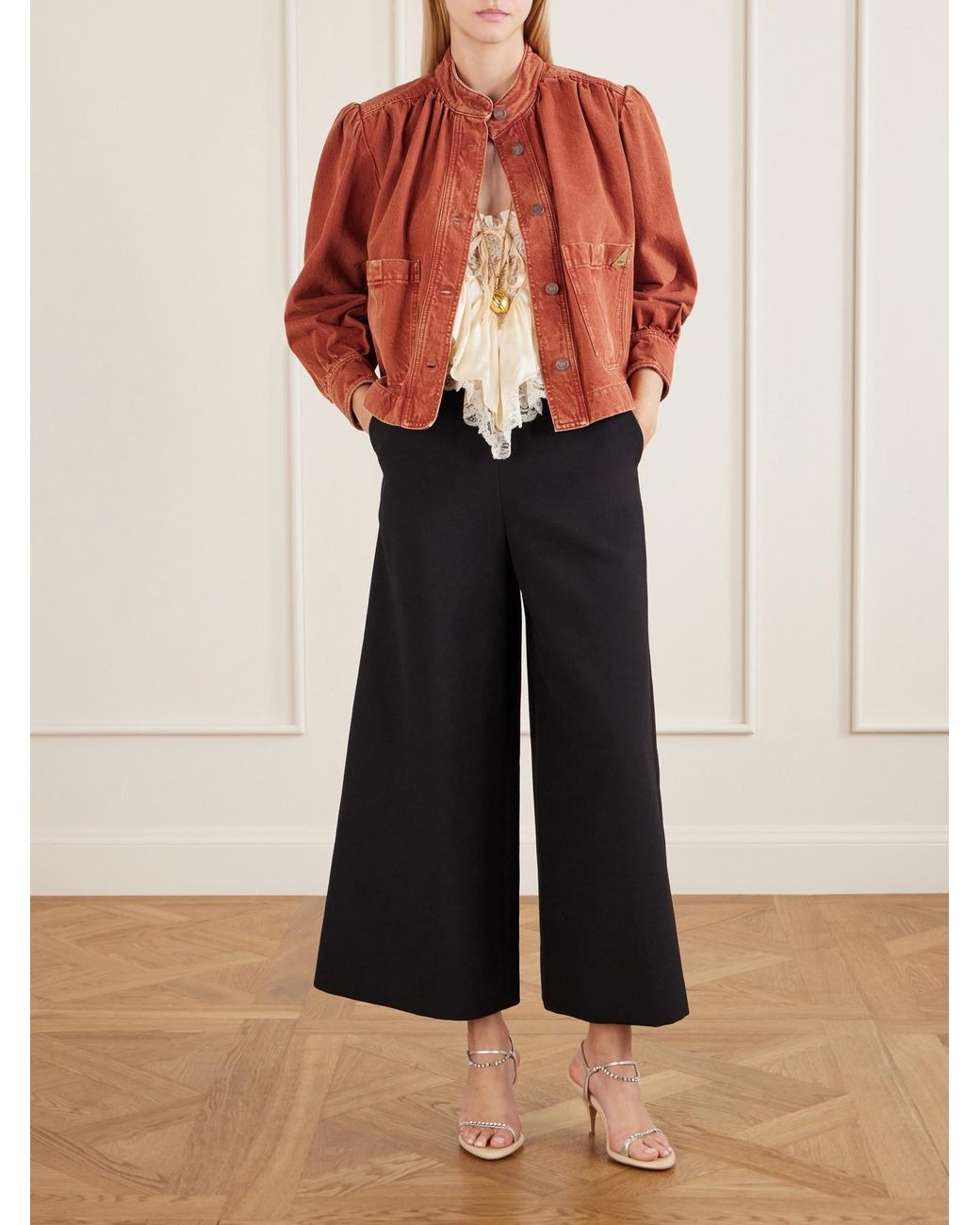 Chloé Blue Wide-Leg Wool Crepe Pants