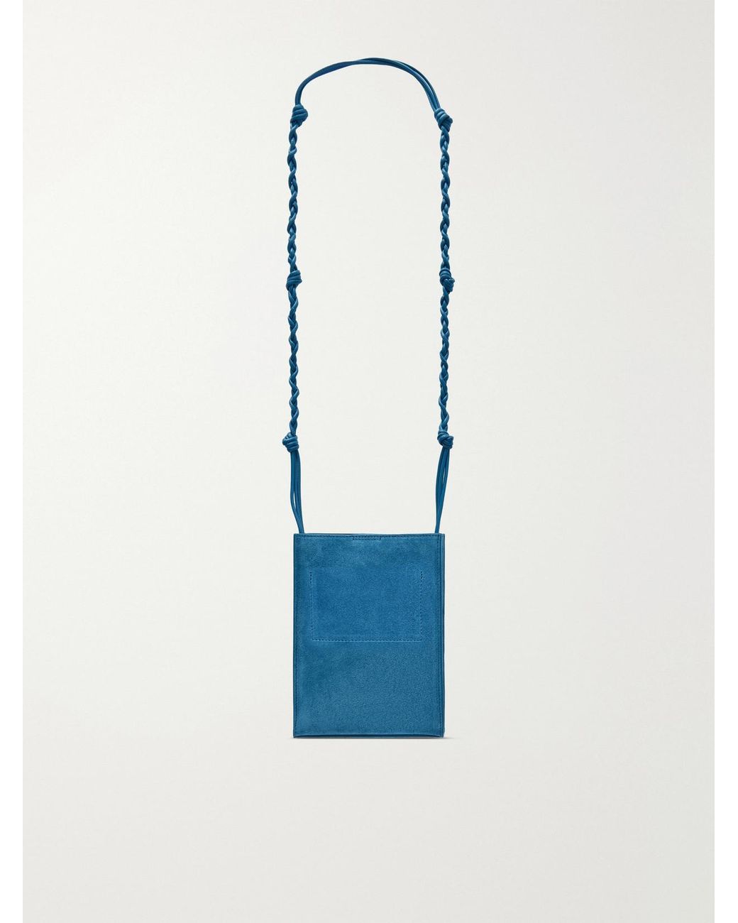 Jil Sander Blue Tangle Small Leather-Trimmed Suede Shoulder Bag
