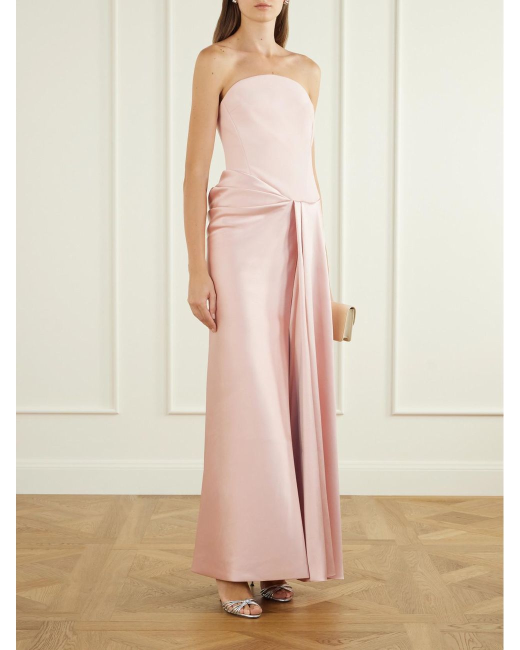 Solace London Pink Seri Strapless Crepe Gown