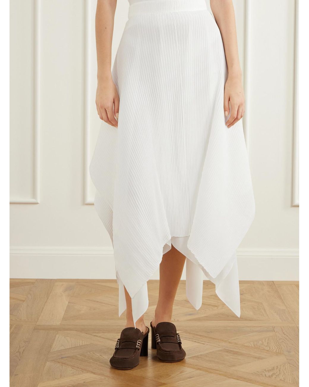 J.W. Anderson White Asymmetric Plissè-Crepe Midi Skirt