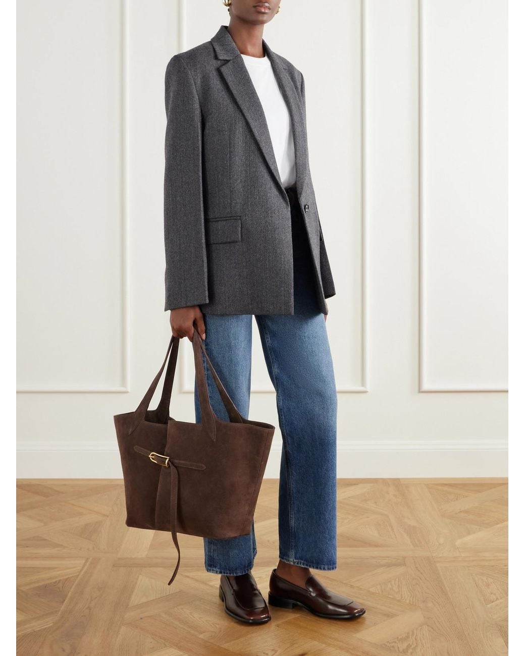 Liffner Brown Belted Suede Tote