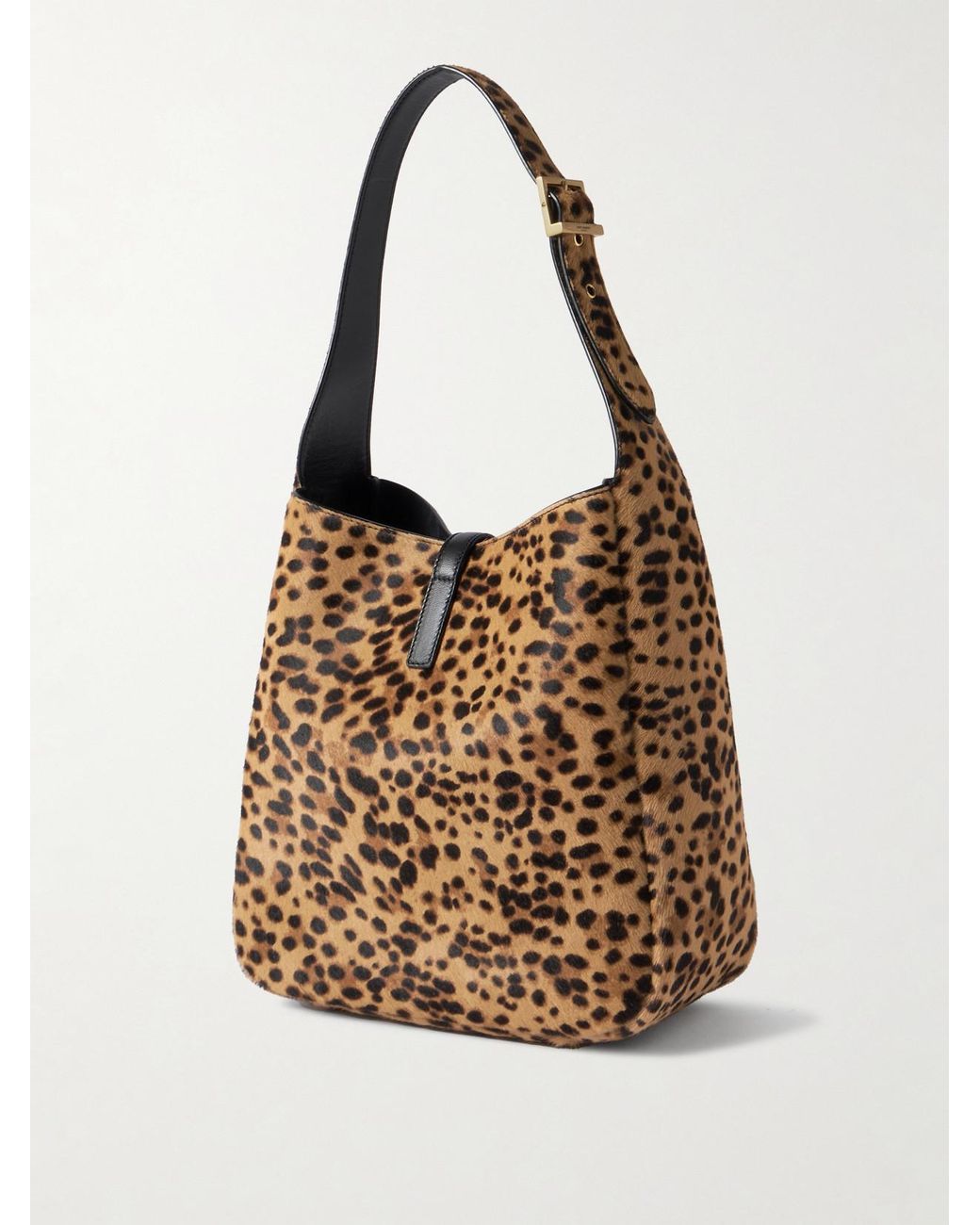 Saint Laurent White Le 5 À 7 Small Embellished Leather-Trimmed Leopard-Print Calf Hair Shoulder Bag