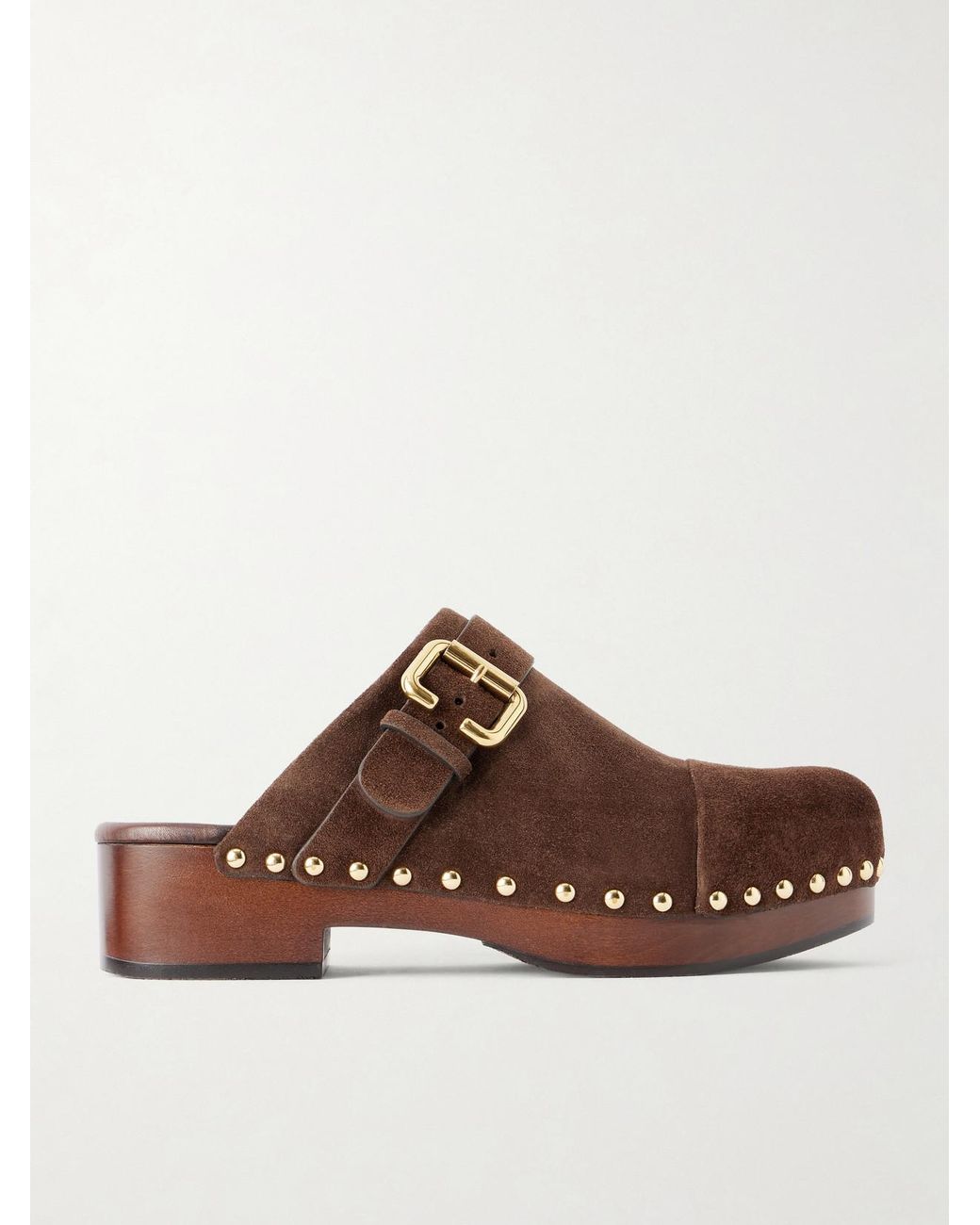 Chloé Brown Jeannette Embellished Suede Clogs