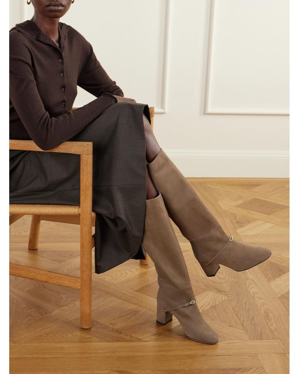 JENNIFER CHAMANDI Brown Sami 65 Buckle-Detailed Suede Knee Boots