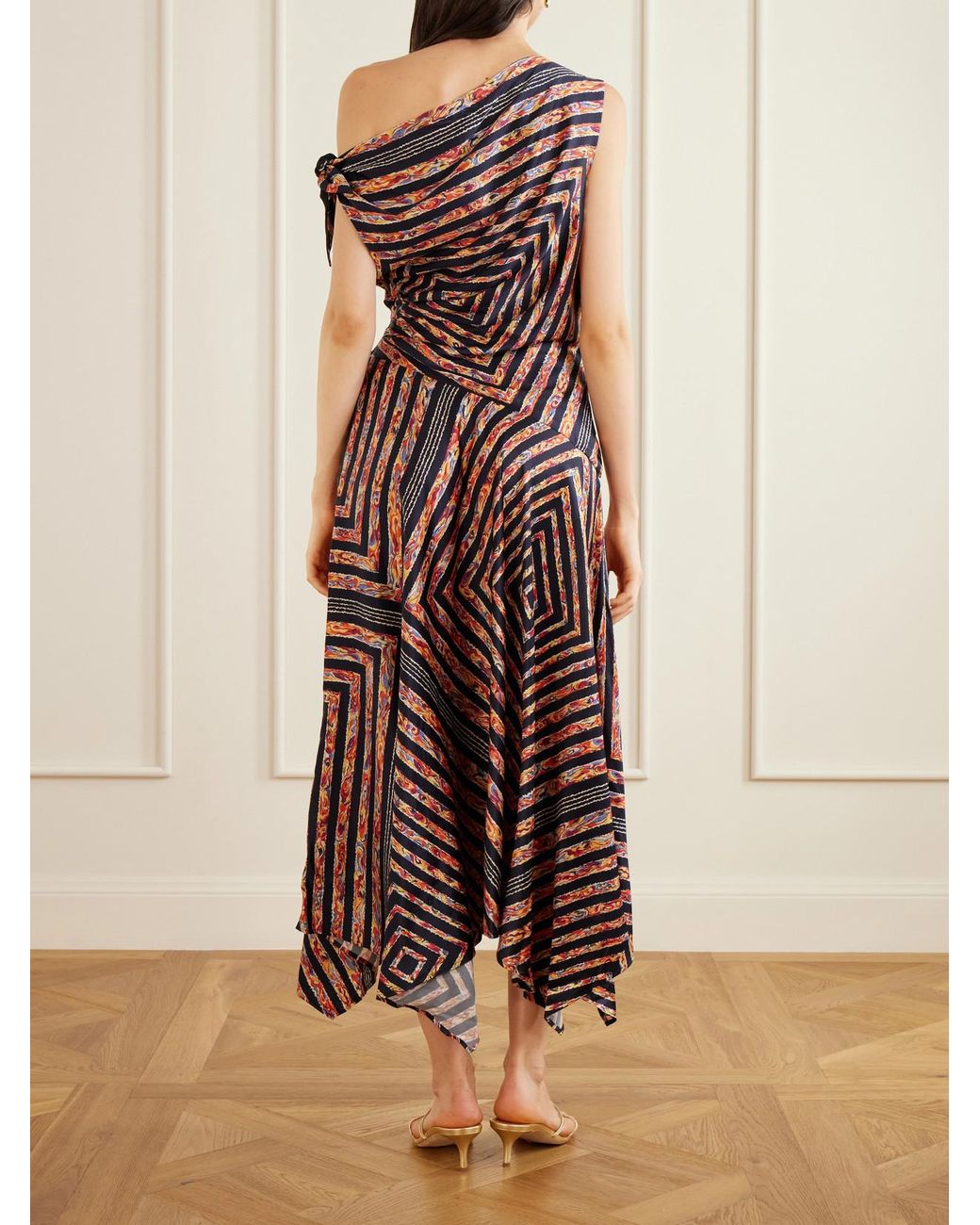 Staud White Portia Ruched Printed Silk-Blend Midi Dress