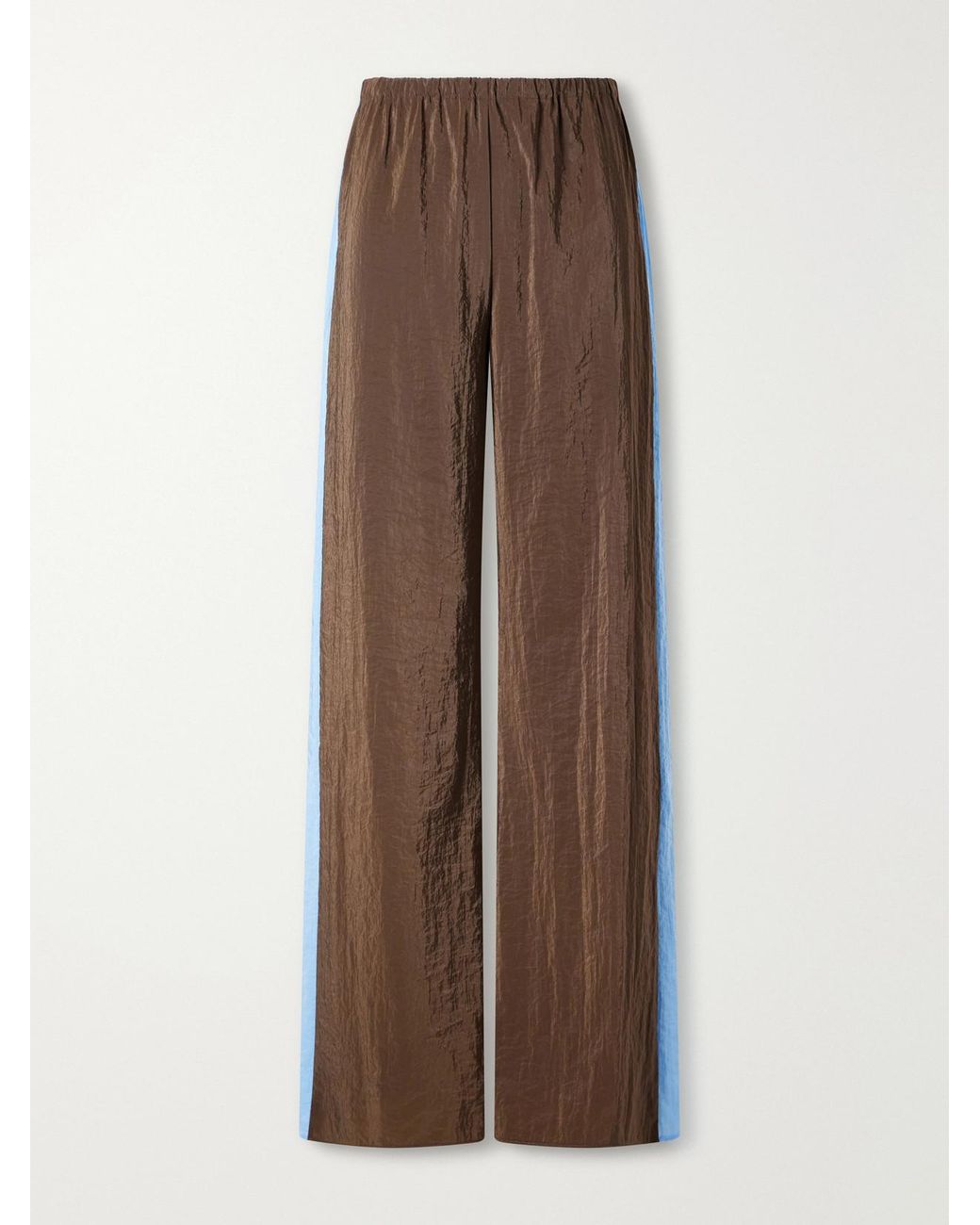 La Ligne Brown Colby Striped Recycled Crinkled-Shell Wide-Leg Pants