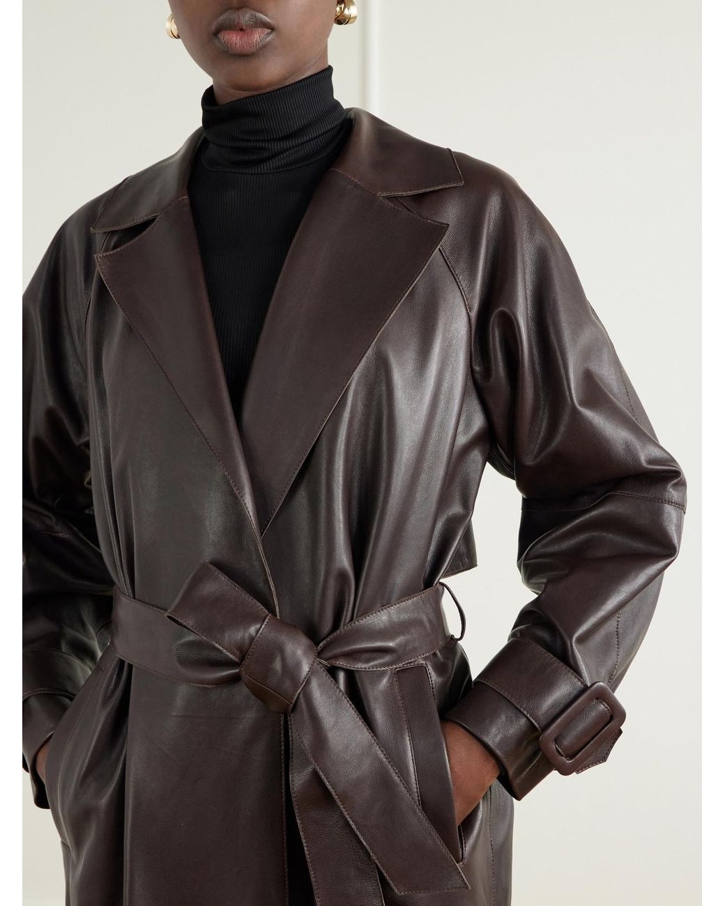 Nour Hammour Black Staley Belted Leather Coat