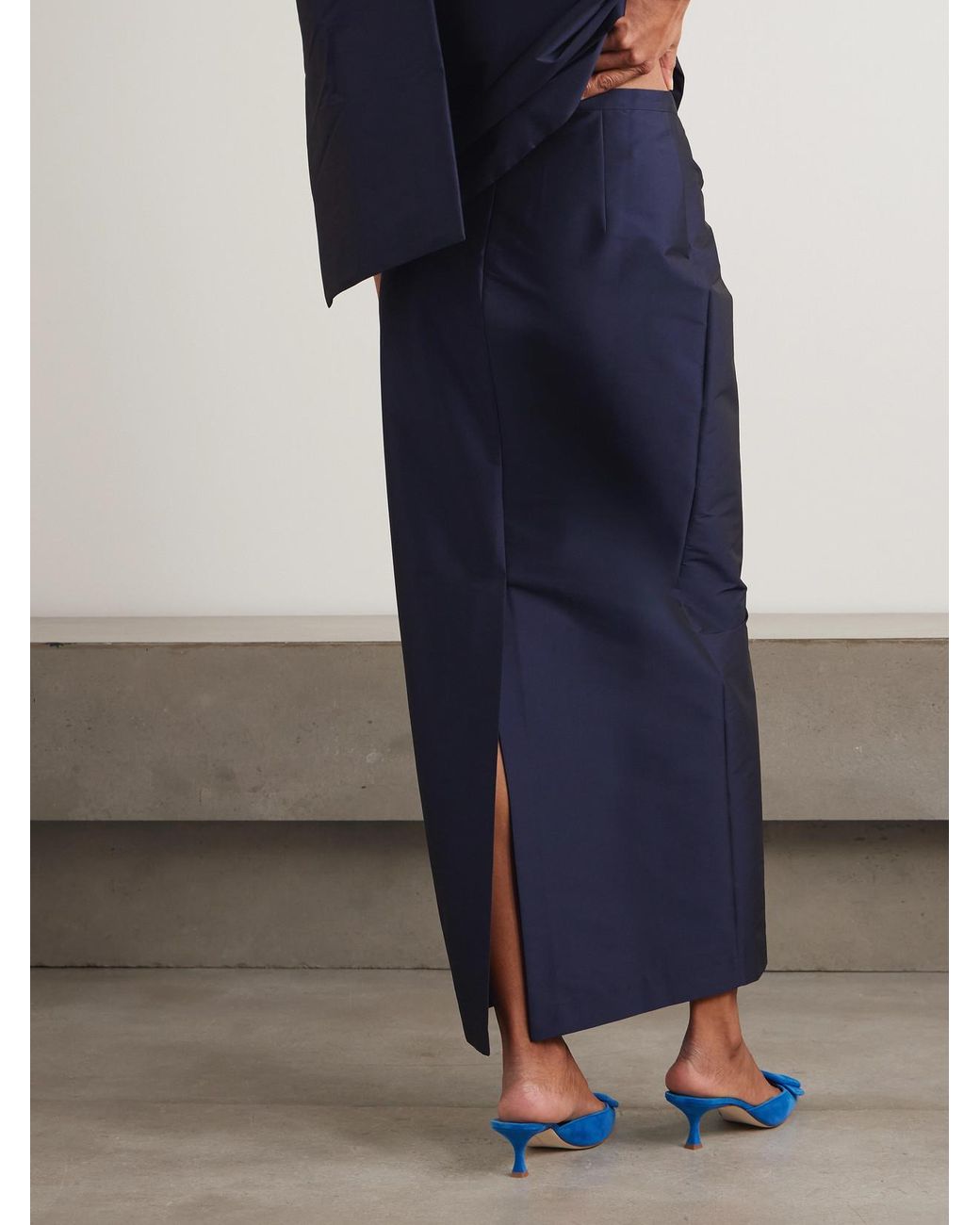 BERNADETTE Blue Norma Taffeta Maxi Skirt