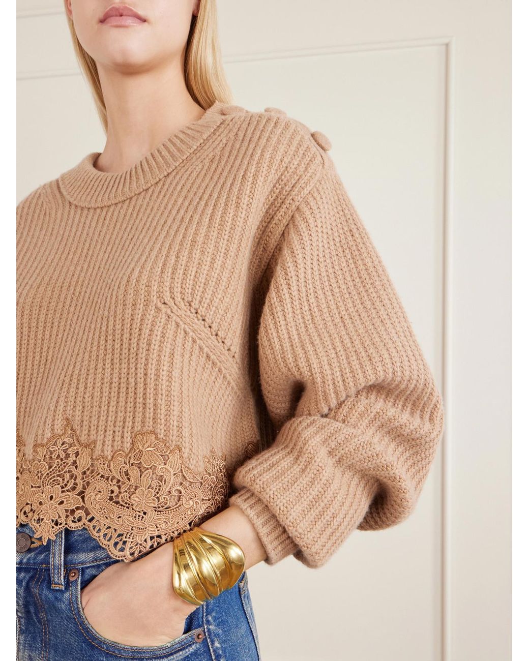 Chloé White Lace-Trimmed Wool And Cashmere-Blend Sweater