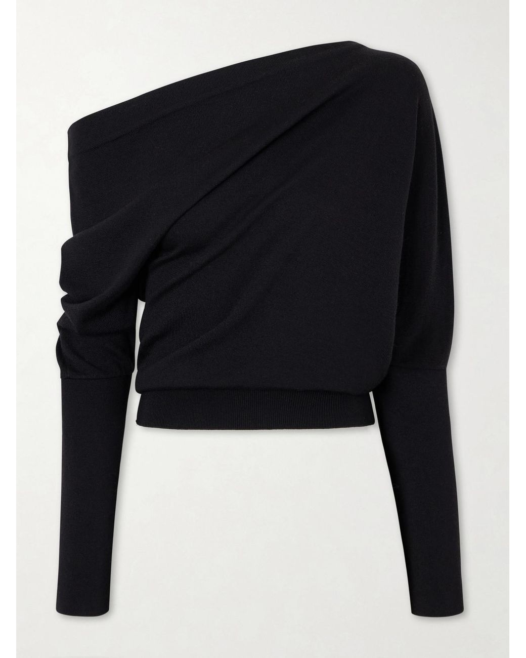 Tom Ford Black Off-The-Shoulder Wool And Silk-Blend Top