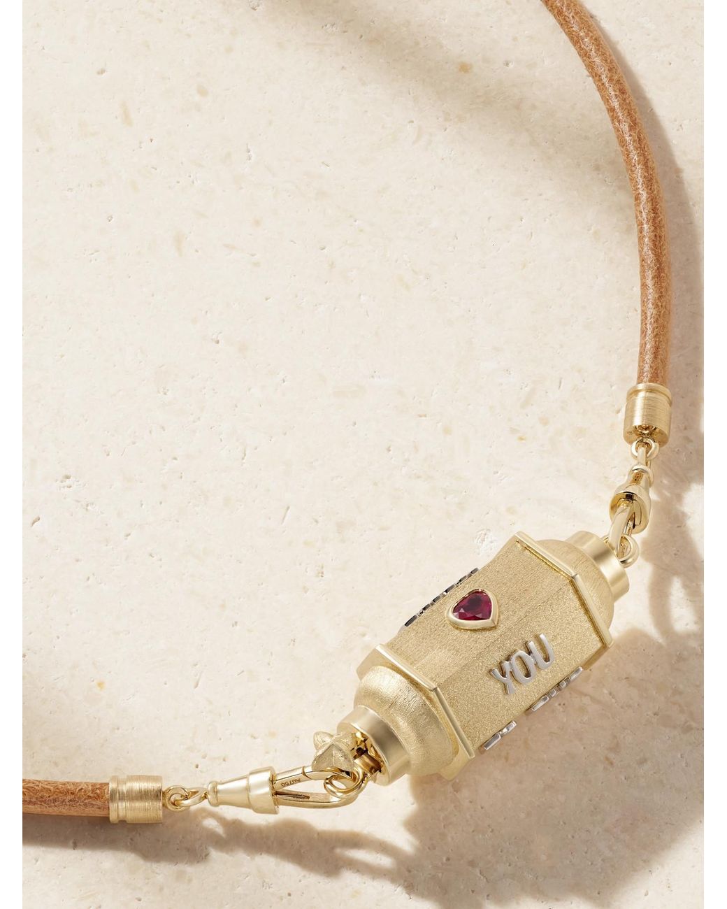 Marie Lichtenberg Natural Love You Locket 18-Karat And, Ruby, Diamond And Leather Necklace