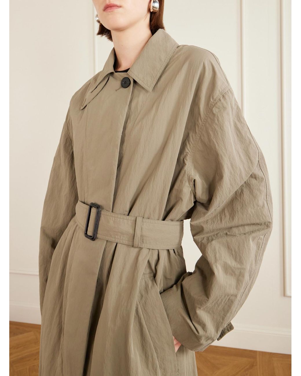 Studio Nicholson Natural Campion Belted Crinkled-Shell Trench Coat