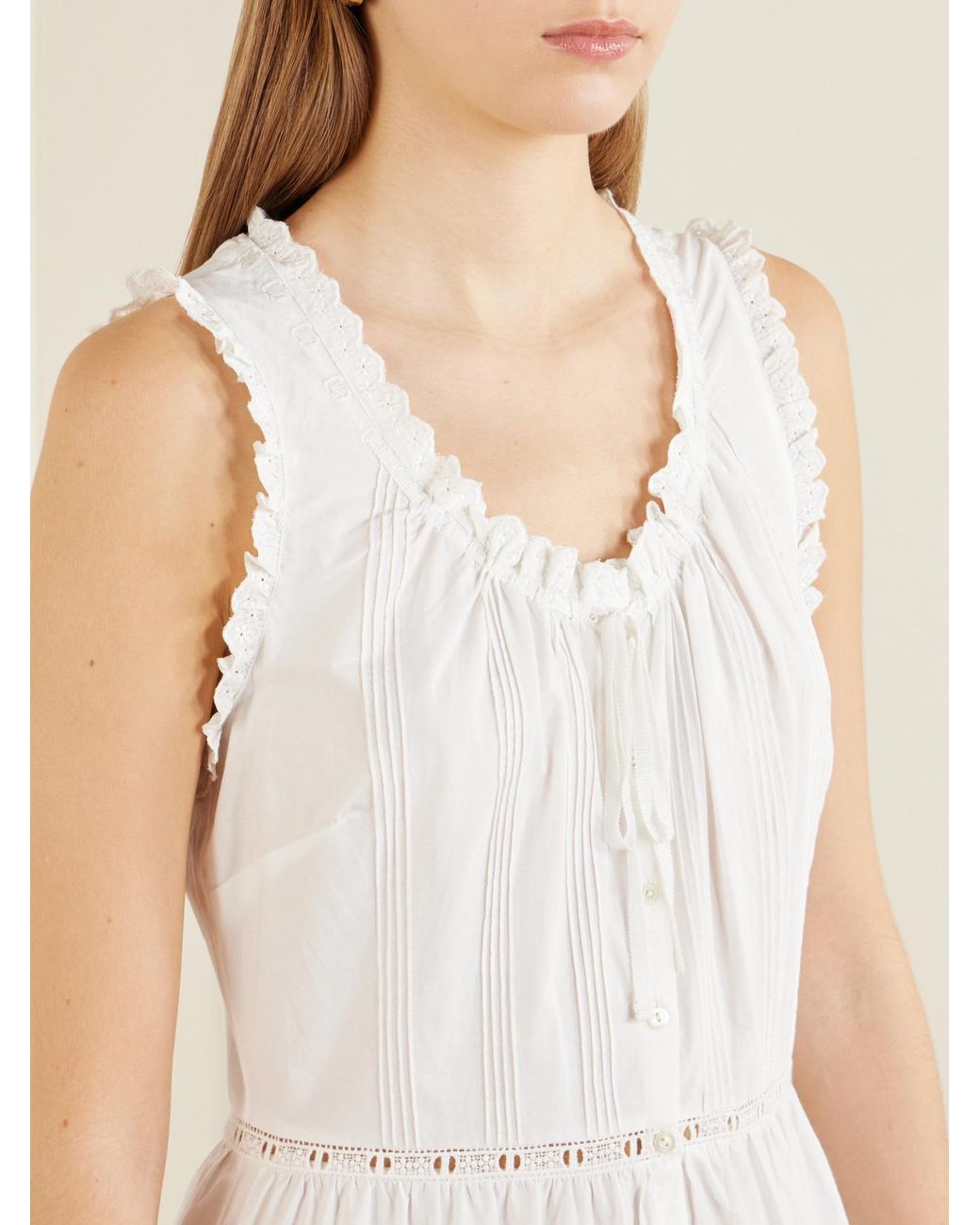 Doen White Hortense Pintucked Embroidered Organic Cotton Midi Dress