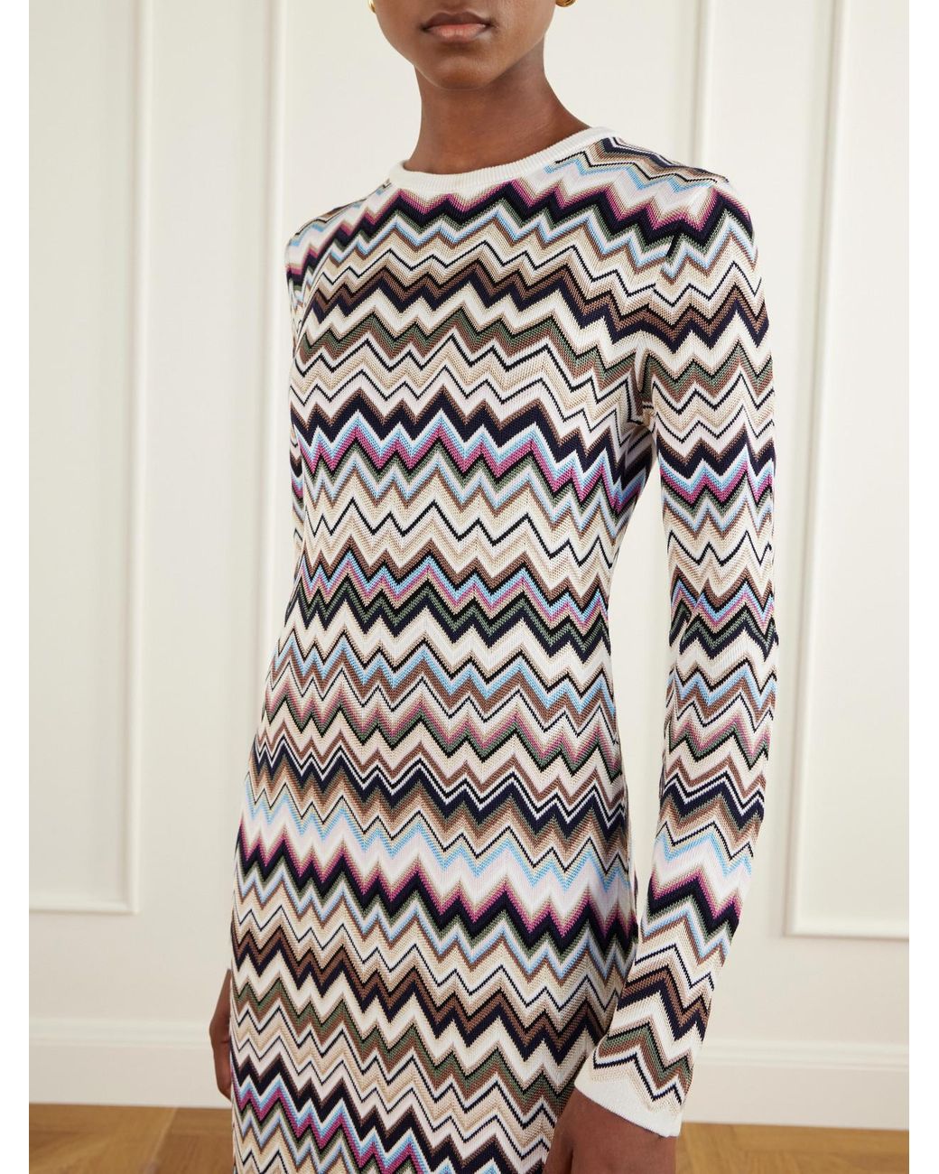 Missoni White Striped Crochet-Knit Midi Dress