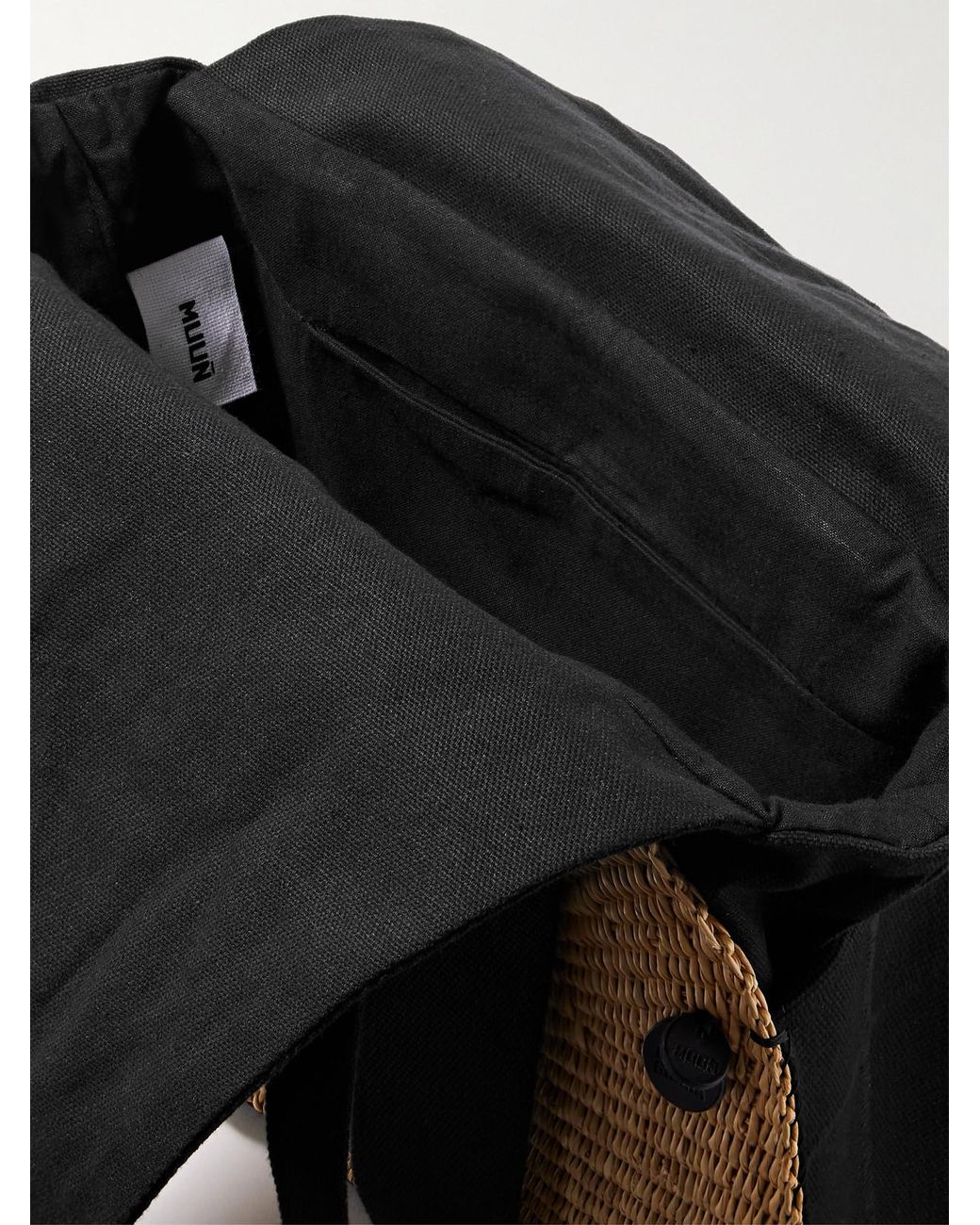 Muuñ Black Mina Mini Canvas-Trimmed Woven Straw Tote