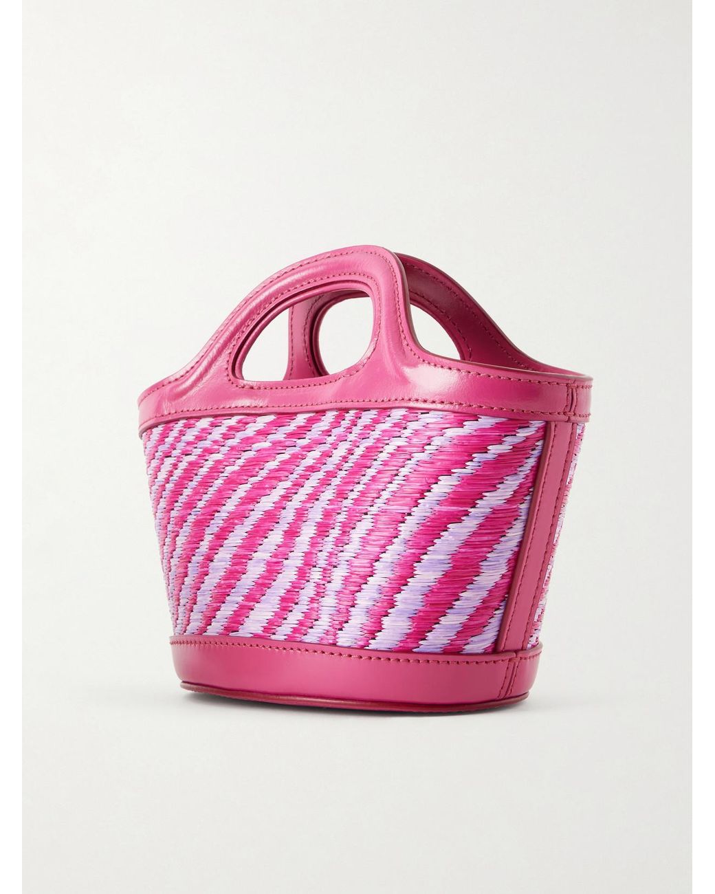 Marni Pink Tropicalia Micro Leather And Embroidered Faux Raffia Tote