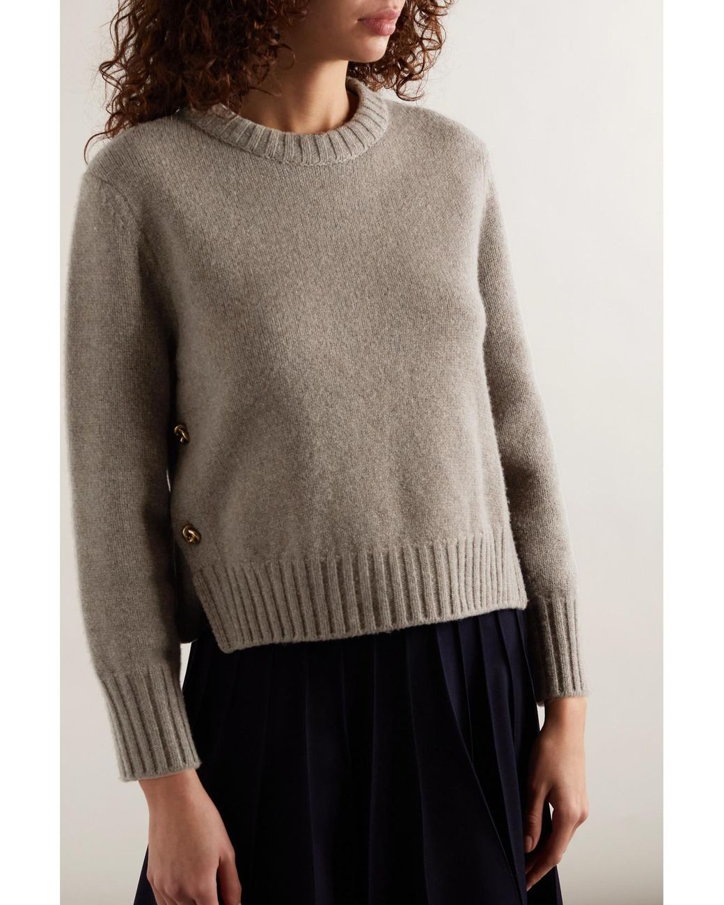 Bottega Veneta Natural Cropped Embellished Wool Sweater