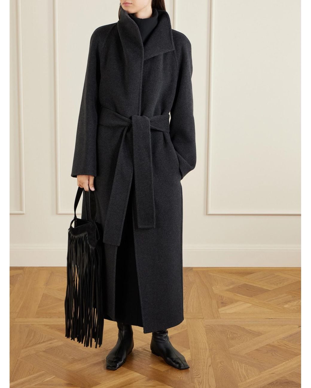 Khaite Black Romare Belted Wool Long Coat