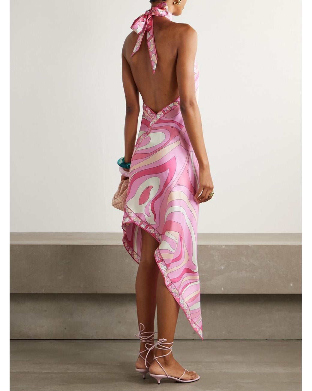 Emilio Pucci Pink Halterneck Printed Silk-Twill Midi Dress