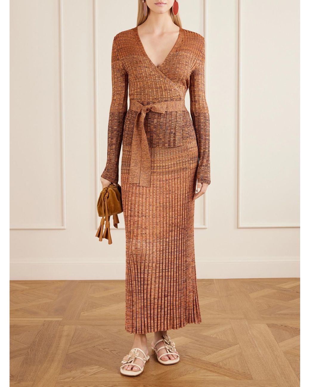 Zimmermann Brown Mouline Ribbed-Knit Midi Skirt